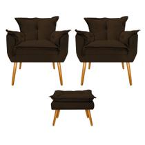 Kit 02 Poltronas e Puff Opala Palito Mel Quarto Sala de Estar Recepção Suede Marrom Kit 02 Poltronas e Puff Opala Palito Mel Quarto Sala de Estar Recepção Suede Marrom