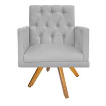 kit 02 Poltronas Fernanda Base Giratória de Madeira Suede Cinza - KDAcanto Móveis