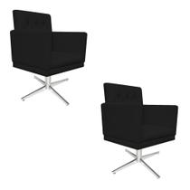 kit 02 Poltronas Fernanda Base Giratória de Metal Corano Preto - DAMAFFÊ MÓVEIS