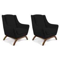 Kit 02 Poltronas Fixa Base De Madeira Veludo Preto C-300