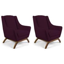 Kit 02 Poltronas Fixa Base De Madeira Veludo Roxo Grape Kit 02 Poltronas Fixa Base De Madeira Veludo Roxo Grape