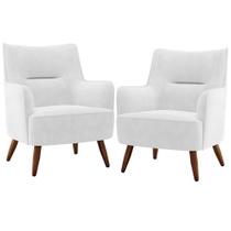 Kit 02 Poltronas Fixa Pés De Madeira Corano Branco C-12 Kit 02 Poltronas Fixa Pés De Madeira Corano Branco C-12