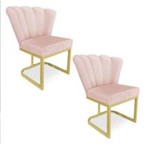 Kit 02 Poltronas Flor Veludo Rosa Bebê Base Metálica Industrial Dourado - Pallazio Kit 02 Poltronas Flor Veludo Rosa Bebê Base Metálica Industrial Dourado - Pallazio