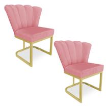 Kit 02 Poltronas Flor Veludo Rosê Base Metálica Industrial Dourado - Pallazio