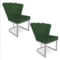 Kit 02 Poltronas Flor Veludo Verde Base Metálica Industrial Prata - Pallazio