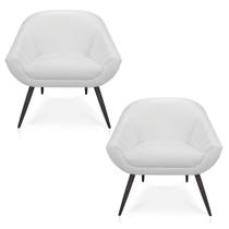 Kit 02 Poltronas Giovana material sintético Branco Pés Palito De Ferro
