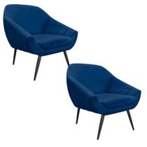 Kit 02 Poltronas Giovana Suede Azul Marinho Pés Palito Ferro Kit 02 Poltronas Giovana Suede Azul Marinho Pés Palito Ferro