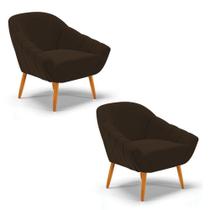 Kit 02 Poltronas Giovana Suede Marrom Pés Palito Castanho - Indo Decorar Kit 02 Poltronas Giovana Suede Marrom Pés Palito Castanho - Indo Decorar