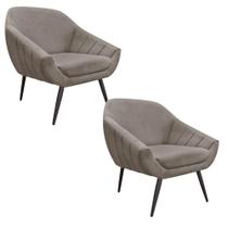 Kit 02 Poltronas Giovana Suede Marrom Rato Pés Palito Ferro Kit 02 Poltronas Giovana Suede Marrom Rato Pés Palito Ferro