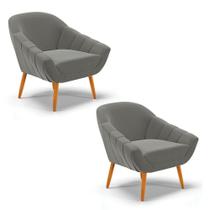 Kit 02 Poltronas Giovana Suede Pés Palito Castanho - Indo Decorar