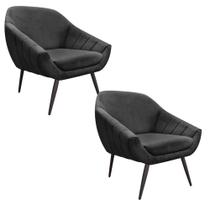 Kit 02 Poltronas Giovana Suede Preto Pés Palito Ferro Drossi Kit 02 Poltronas Giovana Suede Preto Pés Palito Ferro Drossi