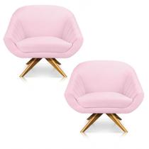 Kit 02 Poltronas Giovana Suede Rosa Bebê