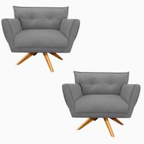 Kit 02 Poltronas Giratória Anitta Suede Base Madeira Grafite