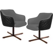 Kit 02 Poltronas Giratória Base X Jade D02 Linho Cinza C-416 Tressê Material Sintético Preto - Lyam Decor