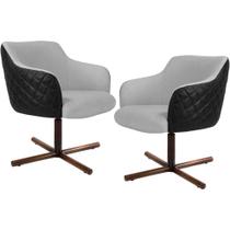 Kit 02 Poltronas Giratória Base X Jade D02 Linho Cinza D-315 Tressê Corano Preto - Lyam Decor Kit 02 Poltronas Giratória Base X Jade D02 Linho Cinza D-315 Tressê Corano Preto - Lyam Decor
