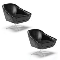 Kit 02 Poltronas Giratória Corano Base Cromada Preto Kit 02 Poltronas Giratória Corano Base Cromada Preto