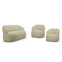 Kit 02 Poltronas Giratória e 01 Sofá Orgânico Glee 02 Lugares 140cm Linho Bege - Desk Design Kit 02 Poltronas Giratória e 01 Sofá Orgânico Glee 02 Lugares 140cm Linho Bege - Desk Design