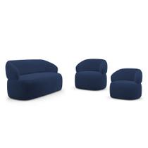 Kit 02 Poltronas Giratória e 01 Sofá Orgânico Glee 02 Lugares 140cm Veludo Azul Marinho - Desk Design Kit 02 Poltronas Giratória e 01 Sofá Orgânico Glee 02 Lugares 140cm Veludo Azul Marinho - Desk Design