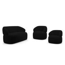 Kit 02 Poltronas Giratória e 01 Sofá Orgânico Glee 02 Lugares 140cm Veludo Preto - Abmaza