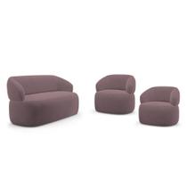 Kit 02 Poltronas Giratória E 01 Sofá Orgânico Glee 02 Lugares 140cm Veludo Rosê - Abmaza