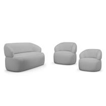 Kit 02 Poltronas Giratória E 01 Sofá Orgânico Glee 03 Lugares 170cm Linho Cinza - Abmaza