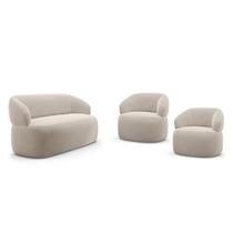 Kit 02 Poltronas Giratória e 01 Sofá Orgânico Glee 03 Lugares 170cm Veludo Bege - Abmaza