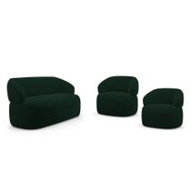 Kit 02 Poltronas Giratória e 01 Sofá Orgânico Glee 03 Lugares 170cm Veludo Verde Escuro - Abmaza Kit 02 Poltronas Giratória e 01 Sofá Orgânico Glee 03 Lugares 170cm Veludo Verde Escuro - Abmaza