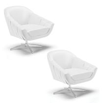 Kit 02 Poltronas Giratória Giovana material sintético Branco Base Cromada D03 - D'Rossi Kit 02 Poltronas Giratória Giovana material sintético Branco Base Cromada D03 - D'Rossi
