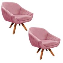 Kit 02 Poltronas Giratória Giovana Suede Base Madeira Rose Kit 02 Poltronas Giratória Giovana Suede Base Madeira Rose