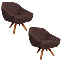 Kit 02 Poltronas Giratória Giovana Suede Marrom Base Madeira Kit 02 Poltronas Giratória Giovana Suede Marrom Base Madeira