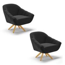 Kit 02 Poltronas Giratória Giovana Suede Preto Base Madeira MA30 D03 - D'Rossi Kit 02 Poltronas Giratória Giovana Suede Preto Base Madeira MA30 D03 - D'Rossi