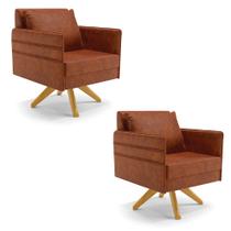 Kit 02 Poltronas Giratória Mari Corano Nozes Base de Madeira MA30 Kit 02 Poltronas Giratória Mari Corano Nozes Base de Madeira MA30