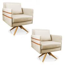 Kit 02 Poltronas Giratória Mari Suede Bege