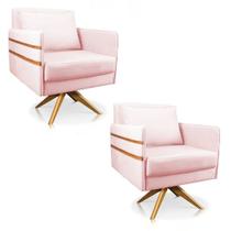 Kit 02 Poltronas Giratória Mari Suede Rosa Bebê Kit 02 Poltronas Giratória Mari Suede Rosa Bebê