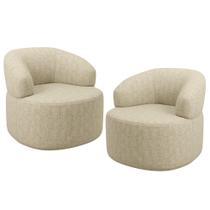 Kit 02 Poltronas Giratória Orgânica Para Sala de Estar Living Helena L02 Linho Bege - Lyam Deco