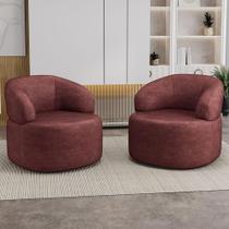Kit 02 Poltronas Giratória Orgânica Para Sala de Estar Living Helena L02 Linho Bordô - Lyam Deco