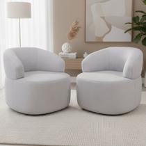 Kit 02 Poltronas Giratória Orgânica Para Sala de Estar Living Helena L02 Linho Cinza - Lyam Decor Kit 02 Poltronas Giratória Orgânica Para Sala de Estar Living Helena L02 Linho Cinza - Lyam Decor