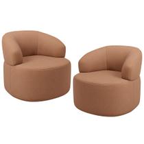 Kit 02 Poltronas Giratória Orgânica Para Sala de Estar Living Helena L02 Linho Rosê - Lyam Decor