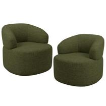 Kit 02 Poltronas Giratória Orgânica Para Sala de Estar Living Helena L02 Linho Verde - Lyam Deco Kit 02 Poltronas Giratória Orgânica Para Sala de Estar Living Helena L02 Linho Verde - Lyam Deco