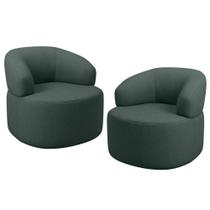 Kit 02 Poltronas Giratória Orgânica Para Sala de Estar Living Helena L02 Linho Verde - Lyam Decor