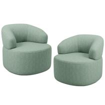 Kit 02 Poltronas Giratória Orgânica Para Sala de Estar Living Helena L02 Linho Verde Menta - Lyam Decor