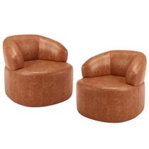Kit 02 Poltronas Giratória Orgânica Para Sala De Estar Living Helena L02 material sintético Camel - Lyam Decor