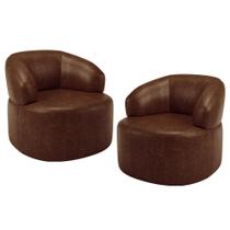 Kit 02 Poltronas Giratória Orgânica Para Sala de Estar Living Helena L02 material sintético Marrom - Lyam Decor