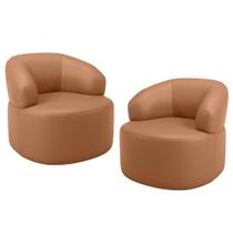 Kit 02 Poltronas Giratória Orgânica Para Sala de Estar Living Helena L02 material sintético Mocca - Lyam Decor