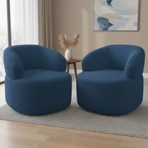 Kit 02 Poltronas Giratória Orgânica Para Sala de Estar Living Helena L02 Suede Azul Marinho - Lyam Decor
