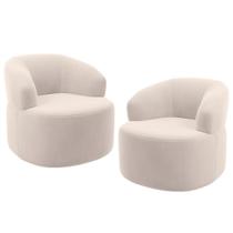 Kit 02 Poltronas Giratória Orgânica Para Sala de Estar Living Helena L02 Suede Bege - Lyam Decor