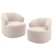 Kit 02 Poltronas Giratória Orgânica Para Sala de Estar Living Helena L02 Suede Bege - Lyam Decor