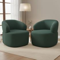 Kit 02 Poltronas Giratória Orgânica Para Sala de Estar Living Helena L02 Suede Verde Musgo - Lyam Decor