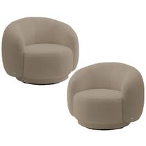 Kit 02 Poltronas Giratória Orgânica Para Sala Living Elodie M05 Bouclê Bege - Lyam Decor