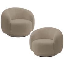 Kit 02 Poltronas Giratória Orgânica Para Sala Living Elodie M05 Bouclê Bege - Lyam Decor